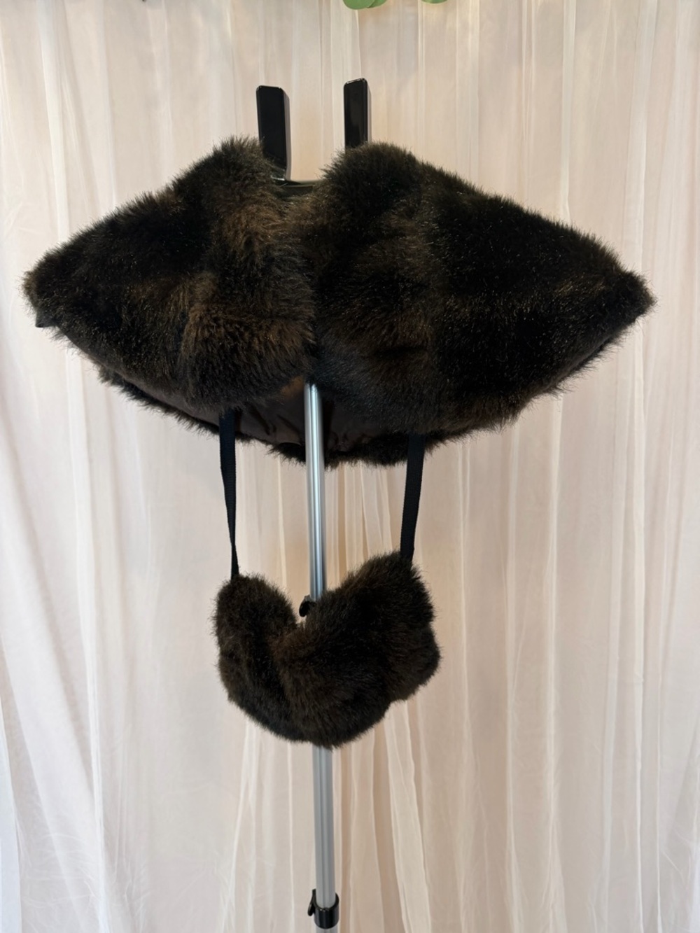 Vintage 80s Faux Fur Cape + Muff Set | Girls Dress Up | Brown/Black Plush